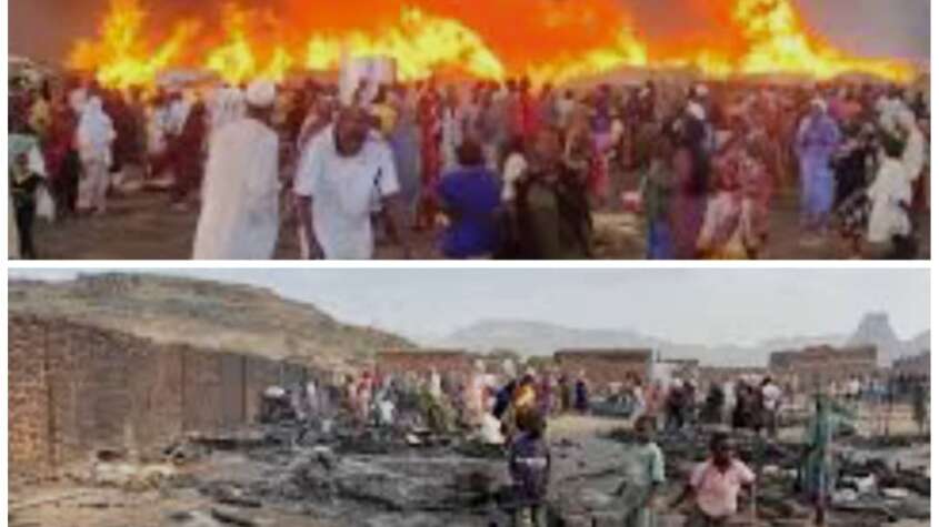 حريق هائل يلتهم مئات المنازل لنازحي الفاشر بمنطقة جبل مرة